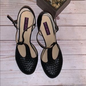 Mojo Moxy Black Leather heel Shoes Size 8.5 M